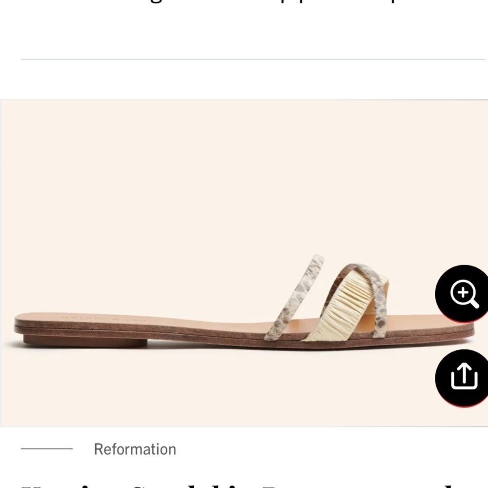 Reformation Katina Flat Sandal in Parmesan and Snake Size 9.5